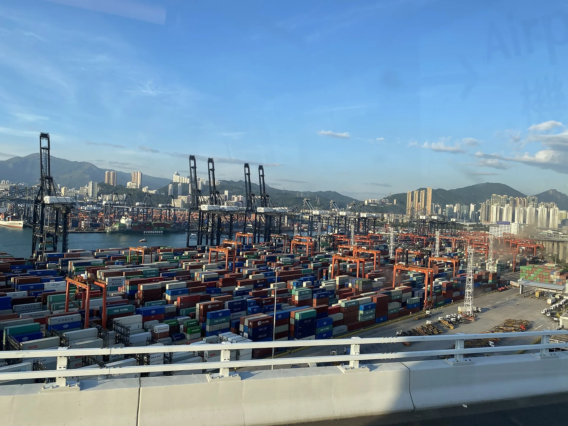 Stacked shipping containers at a container terminal